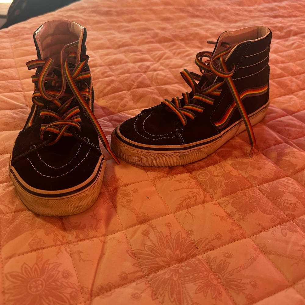 Black High-Top Sneakers with Rainbow Laces - Picture 3 of 3